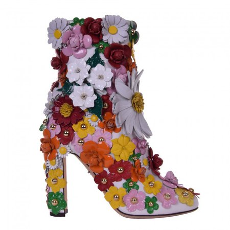 DOLCE & GABBANA Floral Embellished Boots White 06176