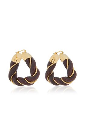 Triangle Leather-Trimmed 18k Gold-Plated Hoop Earrings By Bottega Veneta | Moda Operandi