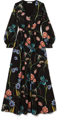 Borgo De Nor - Francesca Floral-print Crepe De Chine Maxi Dress - Black