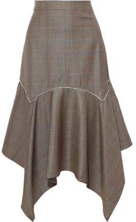 Crystal-embellished Prince Of Wales Checked Silk And Wool-blend Midi Skirt