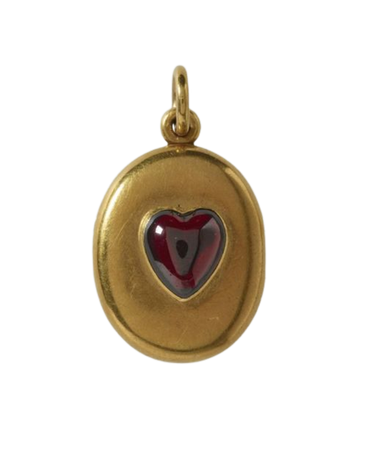 Oval Gold Locket Set with a Red Cabochon Heart. Given to Princess Mary of Teck (1867-1953) by Queen Victoria when a child at Osborne House. From the Royal Collection Trust archive.