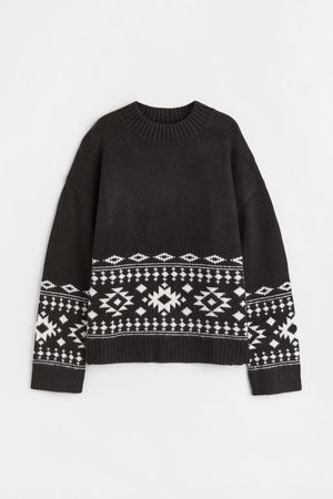 Jacquard-knit Sweater - Black/patterned - Ladies | H&M CA