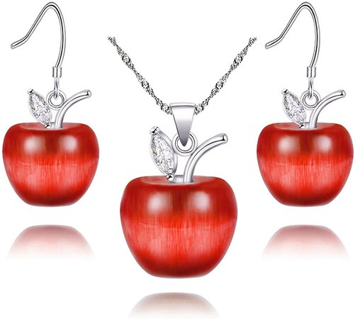 Amazon.com: Uloveido White Gold Plated Candy Red Apple Pendant Necklace and Earrings Jewelry Set for Women Teen Girls Red Crystal Apple Pendant Necklace and Dangle Earrings Gift YL007-SET: Clothing, Shoes & Jewelry
