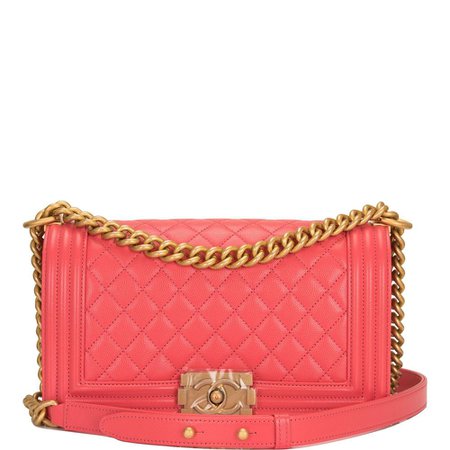 Chanel Coral Pink Quilted Caviar Medium Boy Bag Antique Gold Hardware – Madison Avenue Couture