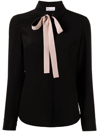 Shop black RED Valentino pussy-bow silk blouse with Express Delivery - Farfetch