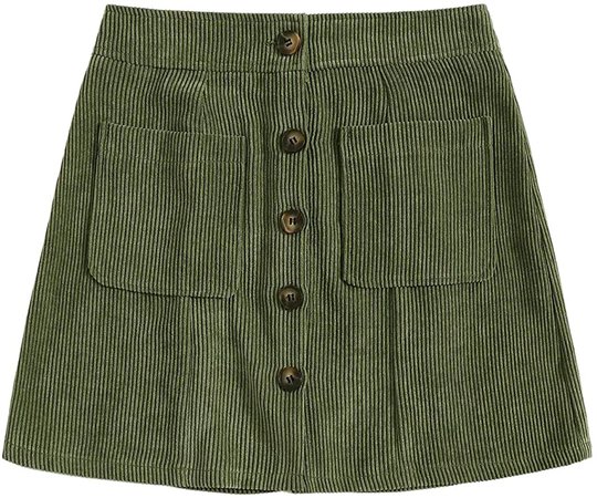 WDIRARA Women's Casual Dual Pocket Button Front Mid Waist Mini Corduroy Skirt Army Green