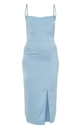 Blue Satin Strappy Cowl Neck Midaxi Dress | PrettyLittleThing USA