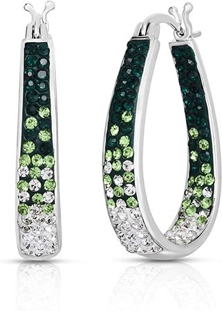 Amazon.com: Womens Crystal Inside Out Oval Shape Hoop Earrings, Fashion Hoop Earrings For Women (Graduated Green): Clothing, Shoes & Jewelry