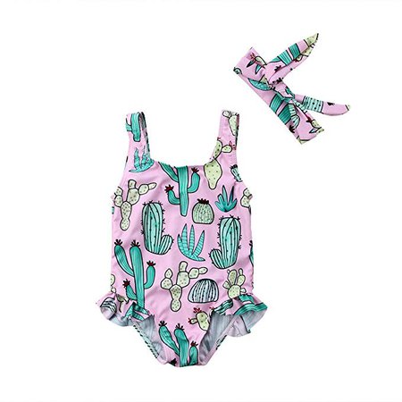 Amazon.com: Karuedoo Baby Girl One Piece Swimsuit Off Shoulder Ruffled Flounce Bathing Suit Swimwear Beach Bikini (2-3T, Pink Catus): Clothing
