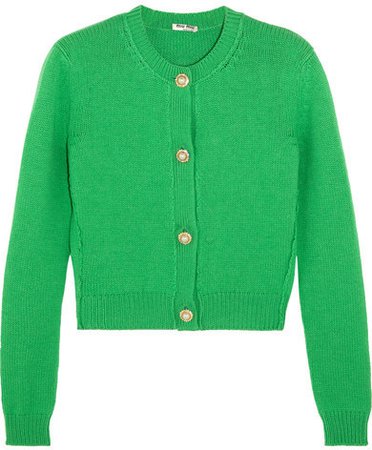 Miu Miu Cropped Embellished Cashmere Cardigan Green, $1,445 | NET-A-PORTER.COM | Lookastic.com