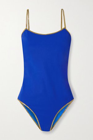 Bridgehampton Reversible Lurex-trimmed Swimsuit - Cobalt blue