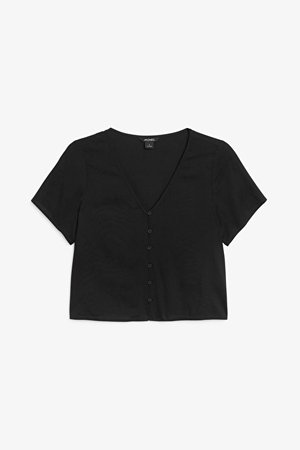 Cropped button-up blouse - Black - Tops - Monki WW