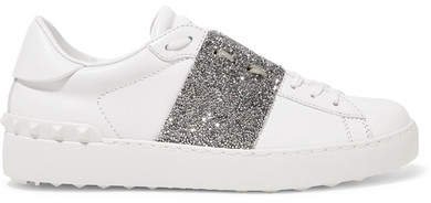 Garavani Crystal-embellished Leather Sneakers - White