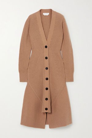 Camel Ribbed wool and cashmere-blend coat | Alexander McQueen | NET-A-PORTER