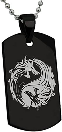 Amazon.com: Tioneer Black Stainless Steel Tribal Dragon Yin Yang Symbol Dog Tag Pendant Necklace: Clothing