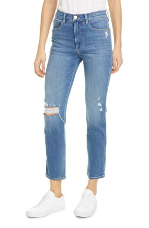 FRAME Le Sylvie High Waist Ripped Slender Straight Leg Jeans (Sonoma Rips) | Nordstrom