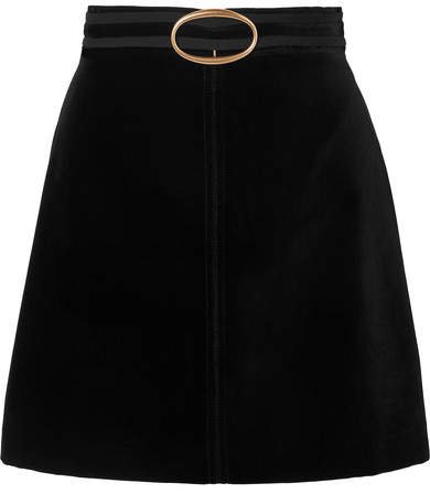 Jiany Embellished Grosgrain-trimmed Cotton-blend Velvet Mini Skirt - Black