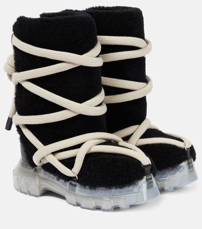Lunar Tractor Shearling Ankle Boots in Black - Rick Owens | Mytheresa