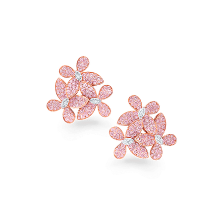 Triple Pavé Butterfly Cluster Earrings, Pink and white diamond | Graff