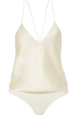 Alix | Lewis silk-charmeuse and stretch-jersey thong bodysuit | NET-A-PORTER.COM