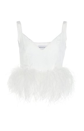 16Arlington | V-neck Feather-Hem Cropped Cotton-blend top