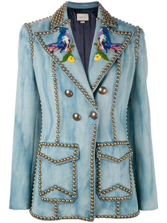 Gucci Embroidered Studded Denim Blazer | Farfetch.com