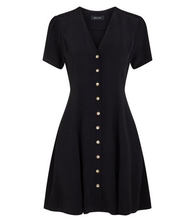 Black Button Up Tea Dress | New Look