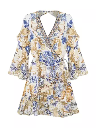 Shop Camilla Surplice Scroll-Print Silk Minidress | Saks Fifth Avenue