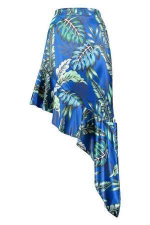Satin Ruffle Hem Palm Print Skirt | Boohoo