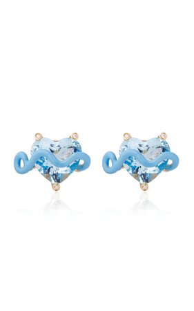 18k Yellow Gold Lizzie Stud Earrings With Aquamarine And Baby Blue Enamel By Bea Bongiasca