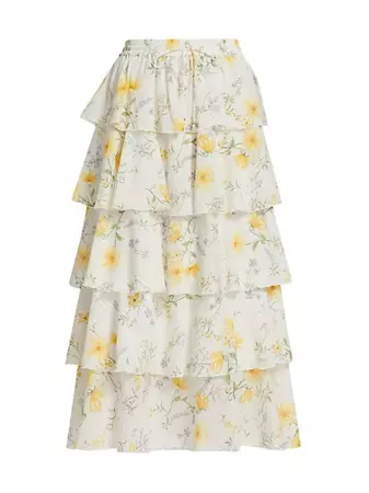 Shop Kivari Adaline Floral-Printed Tiered Midi Skirt | Saks Fifth Avenue
