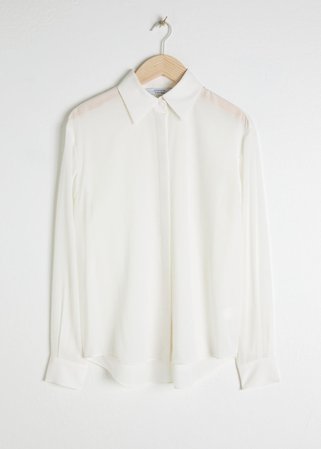 Pointed Collar Silk Shirt - White - Shirts - & Other Stories