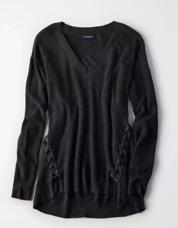 AE V-Neck Lace Up Long Sweater