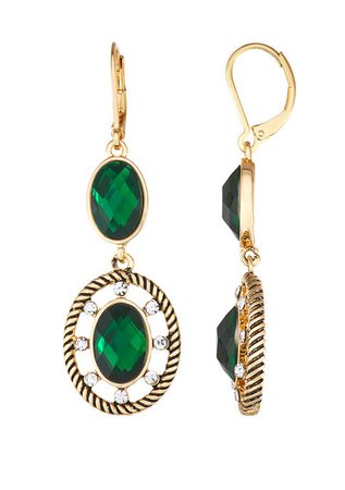 Napier Gold Tone Green Double Drop Earrings