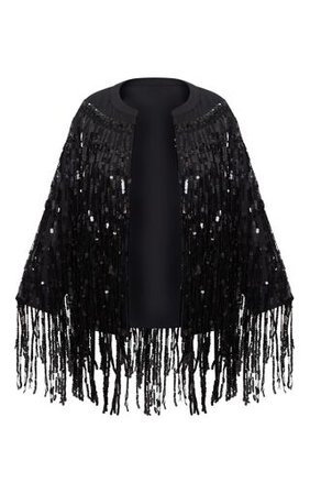 Plus Black Sequin Fringed Jacket | Jumpers | PrettyLittleThing