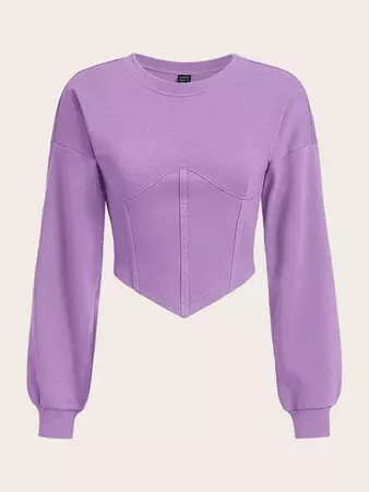 SHEIN EZwear Solid Drop Shoulder Hanky Hem Crop Sweatshirt | SHEIN USA
