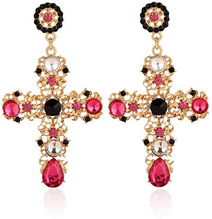 Amazon.com: Cross Earrings, Gold Big Baroque Drop Earrings, Rhinestone Large Cross Earrings, Retro Court Earrings for Women Girls Teen Halloween Boho Gifts: Clothing