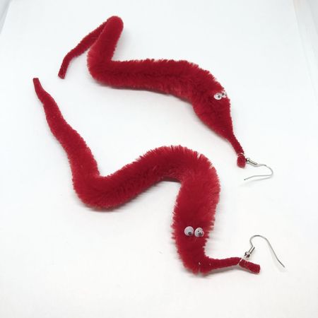 Red Fuzzy Worm Earrings