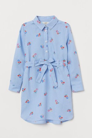 Cotton shirt dress - Light blue/Striped - Kids | H&M GB