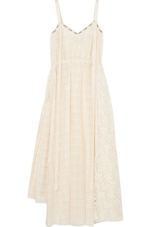 Loewe | Logo-print cotton-blend lace midi dress | NET-A-PORTER.COM