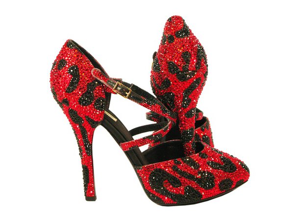 Dolce and Gabbana Red and Black Plateau Ladybug Crystal Shoes