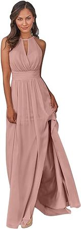 Amazon.com: HANVAIOS Chiffon Halter Bridesmaid Dresses for Wedding with Slit A Line Long Formal Evening Party Gowns : Clothing, Shoes & Jewelry