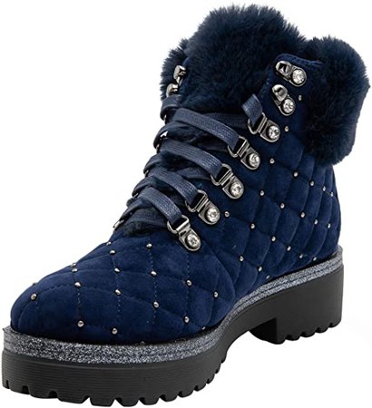 Amazon.com | JWJ Women's Snow Boots Genuine Leather Suede Thermal Booties Thickening Platform Winter Plush Short Boots Shoes, 9 Navy | Snow Boots