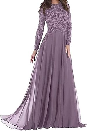 Amazon.com: Long Sleeve Mother of The Bride Dresses High Neck Formal Evening Gowns Lace Appliques Chiffon Dress for Wedding : Clothing, Shoes & Jewelry