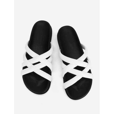 Slippers | Shop Women's White Criss Cross Pu Slippers at Fashiontage | c98be7ec-0-color-white-size-eur35