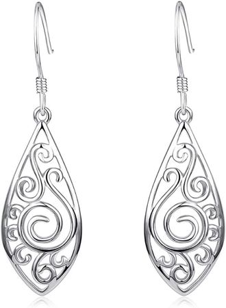 Amazon.com: Silver Filigree Earrings for Women 925 Sterling Silver Teardrop Dangle Drop Earrings Bohemia Jewelry Gift for Women Mother Mom: Clothing, Shoes & Jewelry