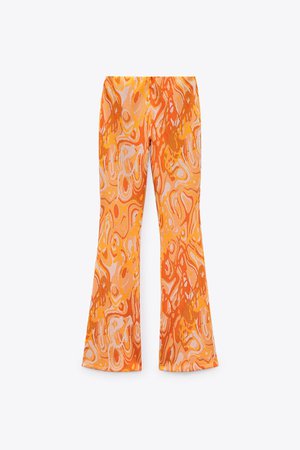 FLARED JACQUARD PANTS - Orange | ZARA United States