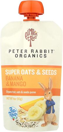 Amazon.com : Pumpkin Tree Peter Rabbit Organics Super Oats & Seeds, Puree Squeeze Pouch, Banana & Mango, 4 Ounce (Pack of 10) : Everything Else