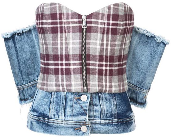 plaid and denim bustier top