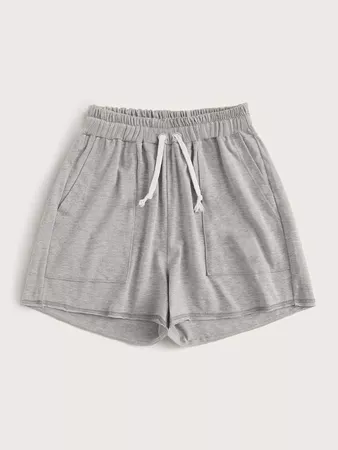 Solid Slant Pocket Drawstring Waist Shorts | SHEIN USA grey